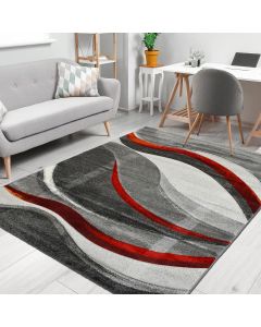 Tapis VADALA rouge, gris, noir