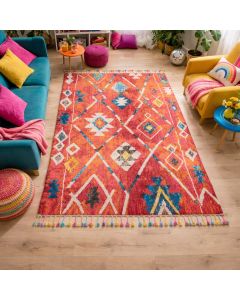 Tapis BERBER TRIBAL MK 02 bleu, jaune, rose, orange, blanc