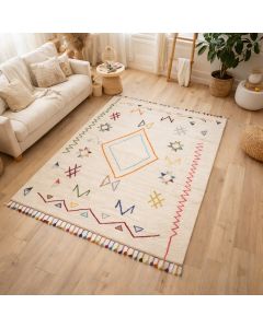 Tapis JADIDA crème, beige, orange, multicolore