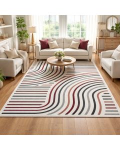 Tapis MUCOUR rouge, crème, gris