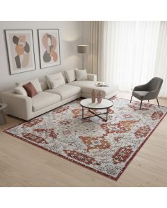 Tapis NOURA terracotta, gris, rouge