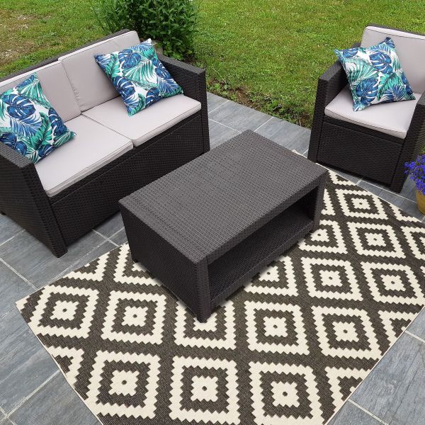 Tapis OUTDOOR BC ROMA REVERSIBLE noir, crème