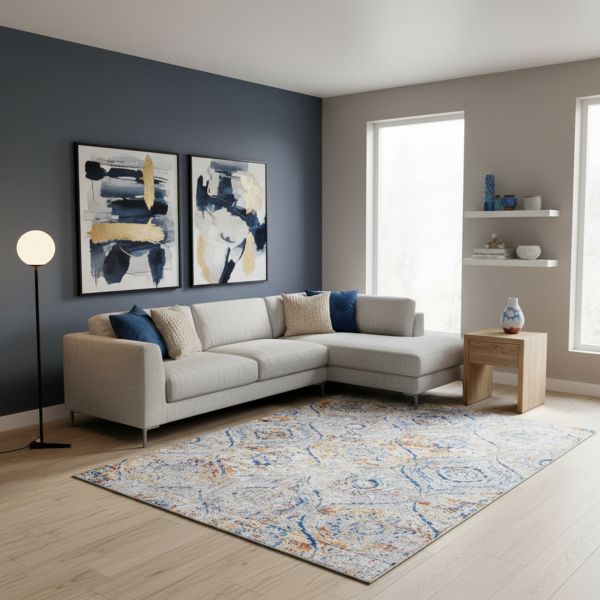 Tapis SANA bleu, gris, orange