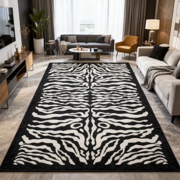 Tapis ZEBRE noir, crème