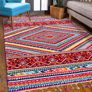 Tapis NOAR rouge, jaune, bleu, orange, gris