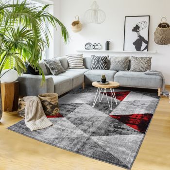 Tapis SOLTAM rouge, gris, noir, écru