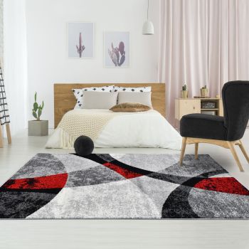 Tapis RADULE rouge, gris, noir, écru