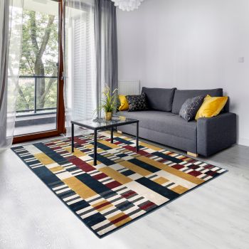 Tapis RETRO REC multicouleur, rouge, beige