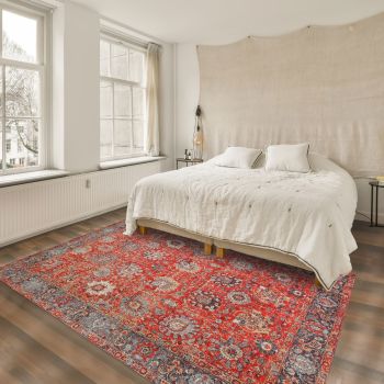 Tapis d'orient NOMEDI rouge, brun, bleu, beige