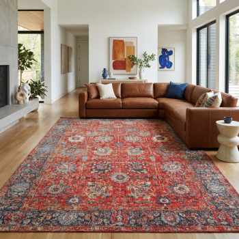 Tapis d'orient NOMEDI rouge, brun, bleu, beige