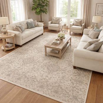 Tapis d'orient lavable en machine VINTAGE B beige, gris