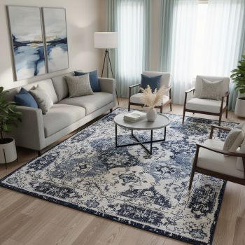 Tapis vintage NOURA bleu, crème