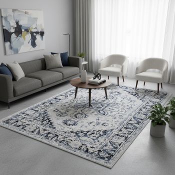 Tapis vintage RUBA bleu, beige