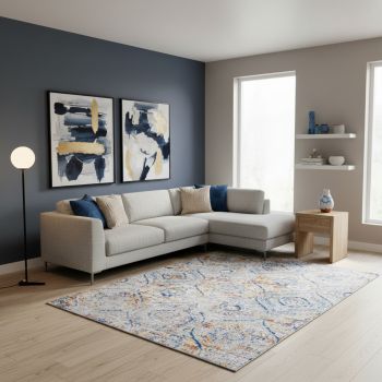 Tapis vintage SANA bleu, gris, orange