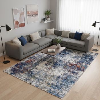 Tapis LUMA bleu, gris, orange
