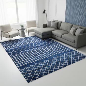 Tapis style berbère ELMA bleu, blanc