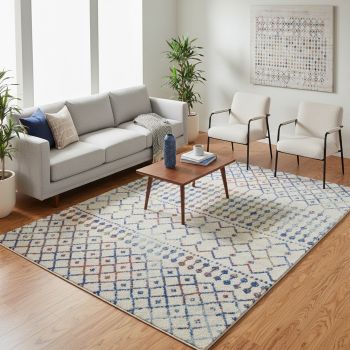 Tapis style berbère ELMA crème, bleu, orange