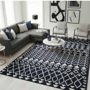 Tapis style berbère REZA bleu, blanc