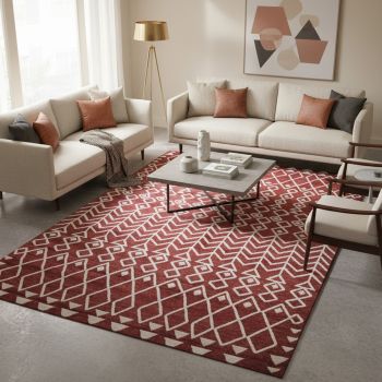 Tapis style berbère REZA terracotta, blanc