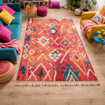 Tapis BERBER TRIBAL MK 02 bleu, jaune, rose, orange, blanc