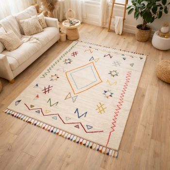 Tapis JADIDA crème, beige, orange, multicolore