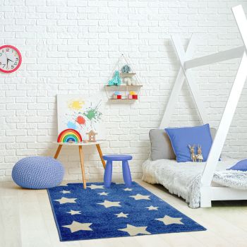 Tapis BULJI bleu, crème