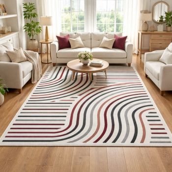 Tapis MUCOUR rouge, crème, gris