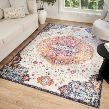 Tapis d'orient MED orange, rose, bleu
