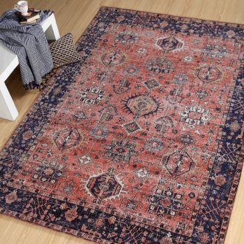 Tapis d'orient NOMEDI rose, bleu