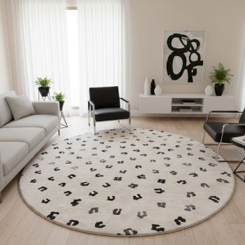 Tapis rond moderne LEOP beige, noir