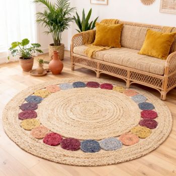 Tapis rond moderne RONDA beige, rose, crème