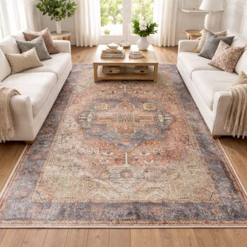 Tapis d'orient VINTAGE C rose, bleu, beige