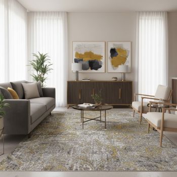 Tapis SANA jaune, gris, bleu