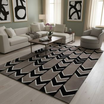 Tapis CHERIANO gris, noir, ivoire