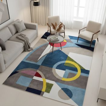 Tapis CONTEMPORAIN 100% BIO bleu, gris, rouge, jaune