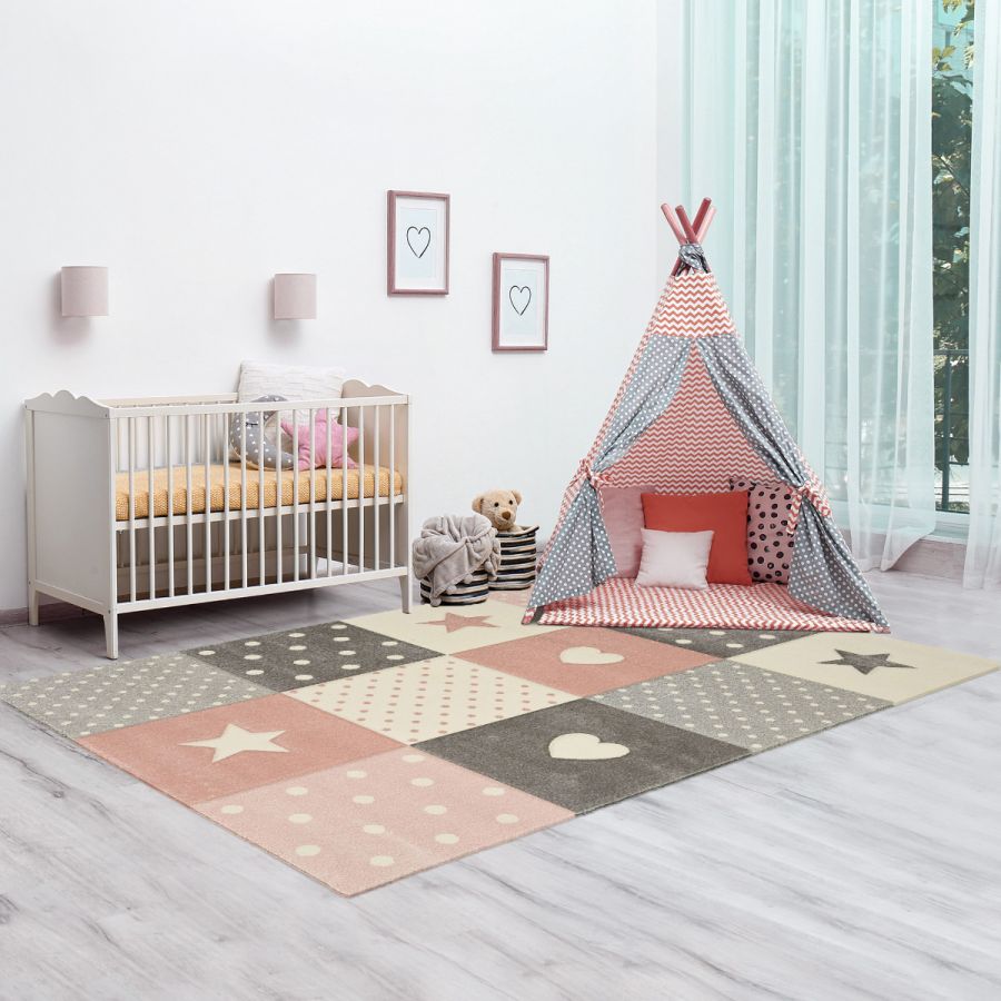 Tapis MINIKIDS crème, rose, gris