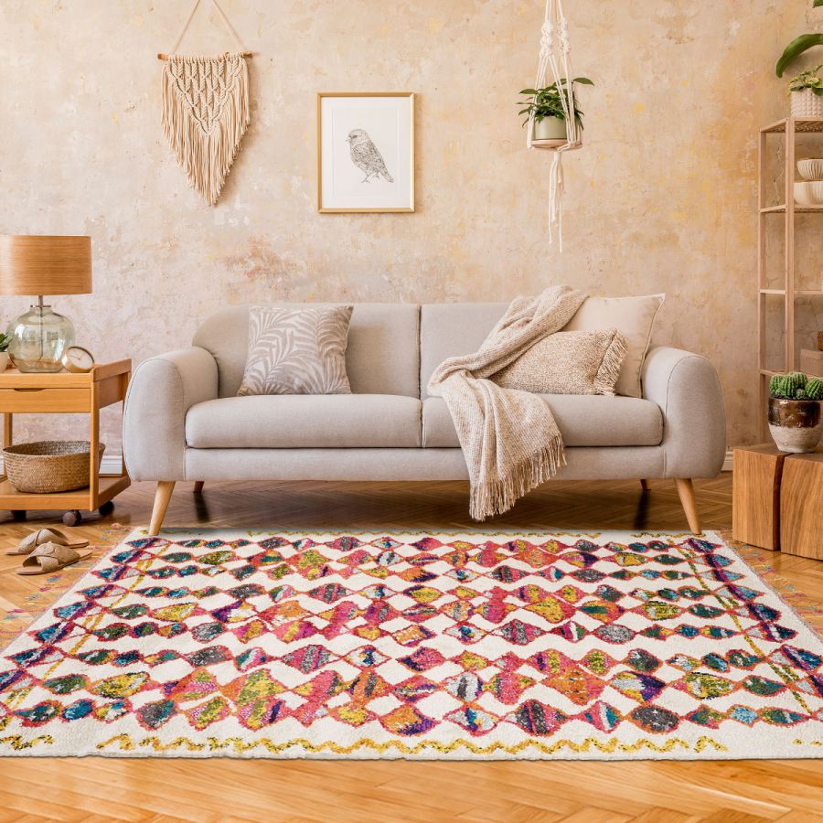 Grand Tapis Berbère En Laine Fait Main – Maroc (275x160cm, Blanc, Motif Abstrait)