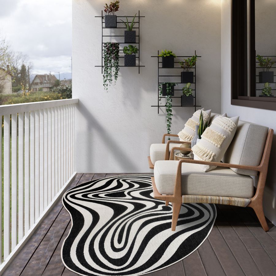 Tapis extérieur X réversible noir blanc terrasse jardin