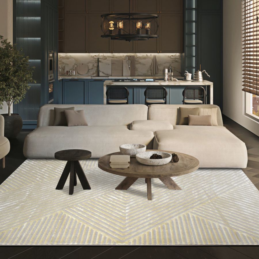 Tapis ONA or jaune — salon contemporain